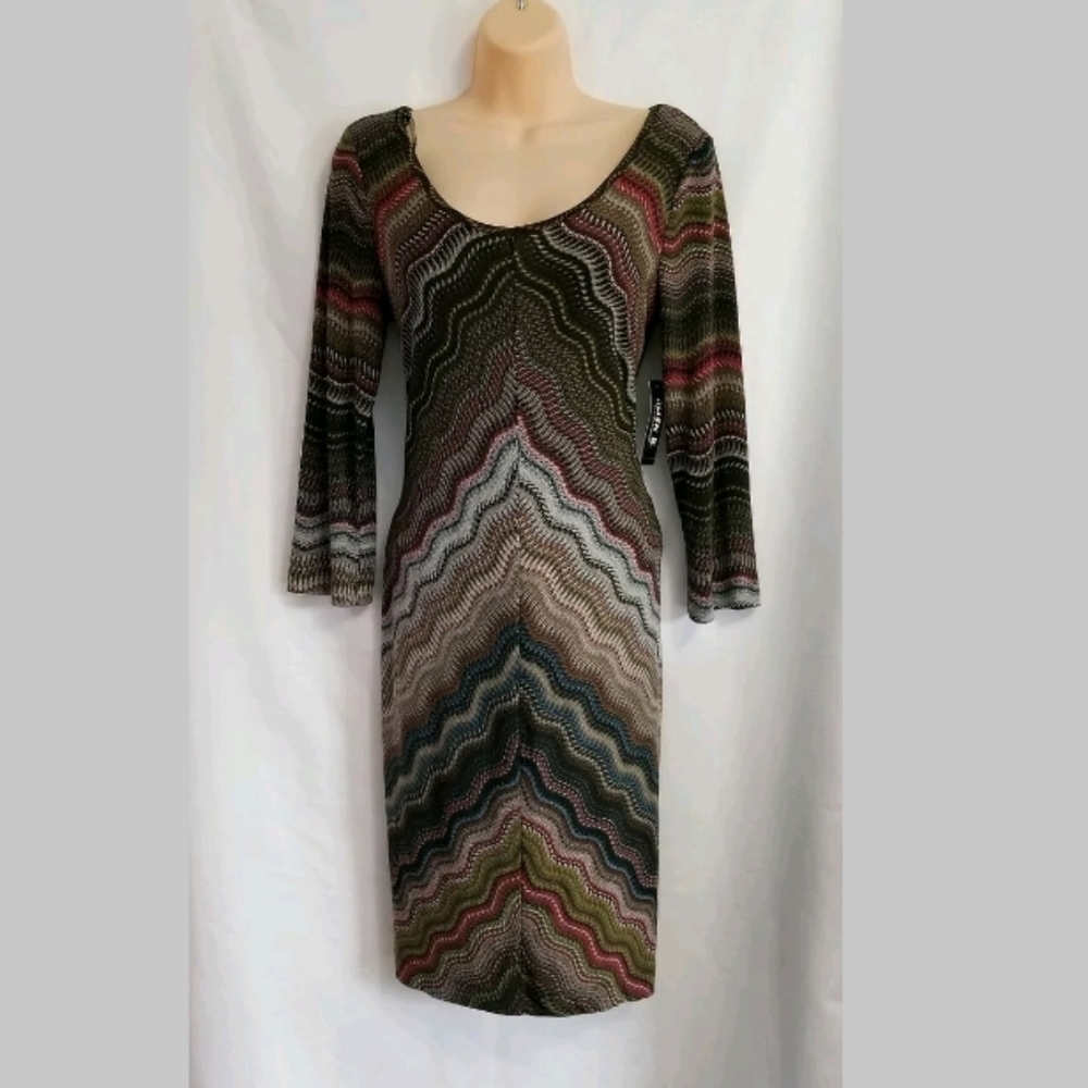 NWT Womens Allen B Olive Red Long Sleeve Stretch Lightweight Dress Size Smalll